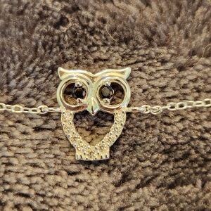Sterling Silver Owl Bracelet 7" With Black Rhinestone Eyes 925